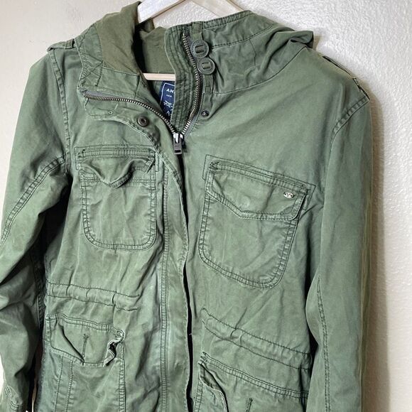 American Eagle Outfitters Jacket Women's Medium Green Military Pockets Full Zip - Picture 2 of 10